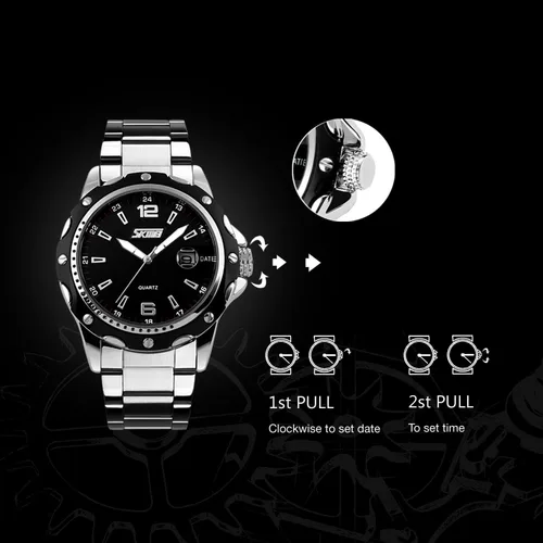 Vista 4 de cofuo Reloj analógico de cuarzo para hombre, con correa de acero inoxidable, reloj de cuarzo analógico, de lujo, para trabajo, casual, impermeable