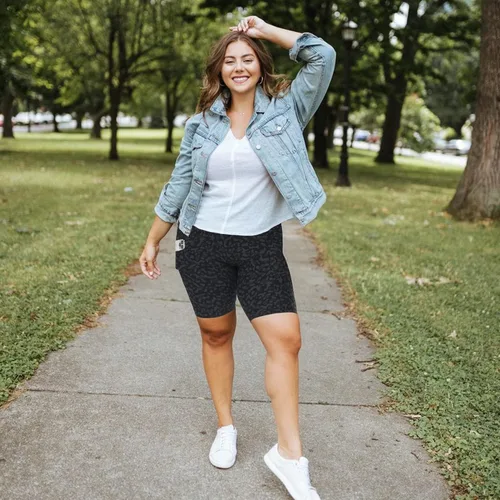Vista 2 de MOREFEEL Pantalones cortos de ciclismo de talla grande de 8 pulgadas con bolsillos para mujer, cintura alta, control de abdomen, pantalones cortos