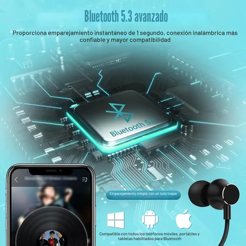 Vista 3 de Lecefty Auriculares Bluetooth con banda para el cuello, 200H tiempo de reproducción extra largo, auriculares inalámbricos estéreo con micrófono