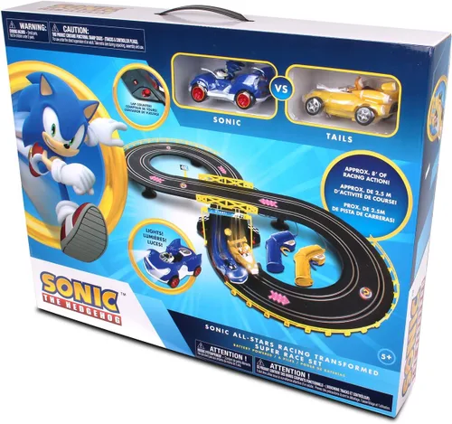 Vista 6 de Juego de coches de carreras de ranura NKOK Sonic & Tails RC, juego de carreras de vehículos, negro, coches que corren en pista de 8, cuentavueltas