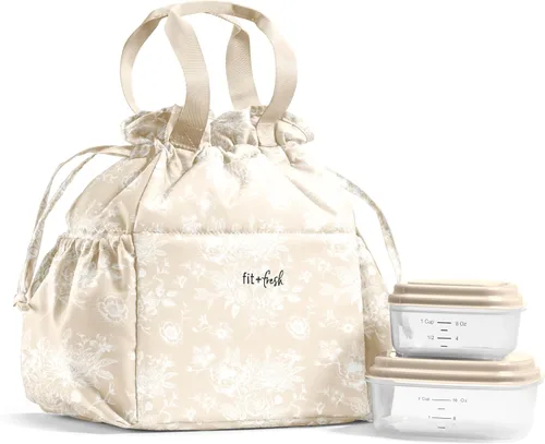 Vista 18 de Fit & Fresh Cromwell Bolsa de Almuerzo con Cordón para Mujeres, Juego Completo de Almuerzo con 2 Contenedores, Resistente a las Manchas, Resistente