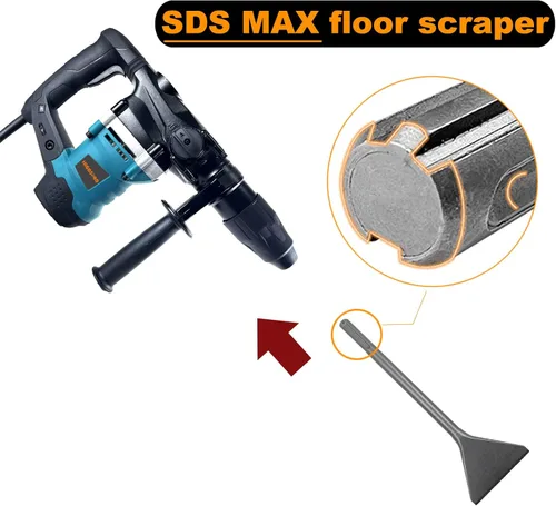 Vista 4 de Azulejo de 6 pulgadas de ancho y cincel Thinset Scaling Shank SDS-Max, broca de extracción de raspador de 6 x 15 pulgadas, ideal para taladros
