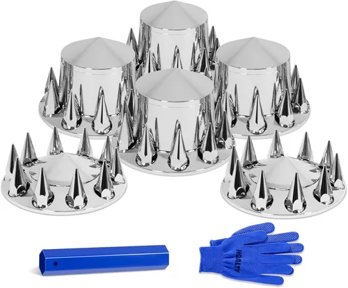 Vista 8 de Kit de cubierta de eje delantero de 2 puntas cromadas con cubiertas de tuerca de lengüeta de 32 mm/33 mm atornillables con tapas de cubo removibles