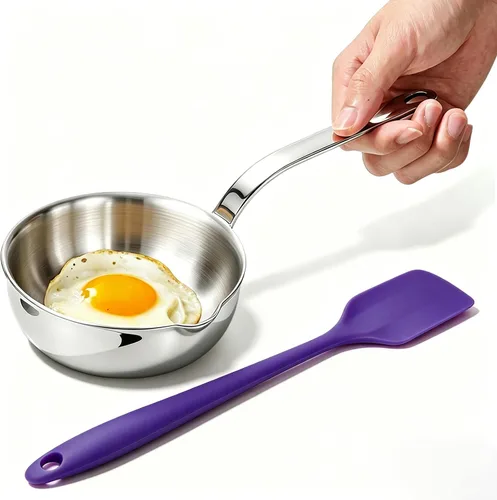 Vista 11 de Mini sartén para huevos, sartén para tortilla de acero inoxidable 304, sartén para salsa de 5.1 pulgadas, mini sartén para calentar mantequilla