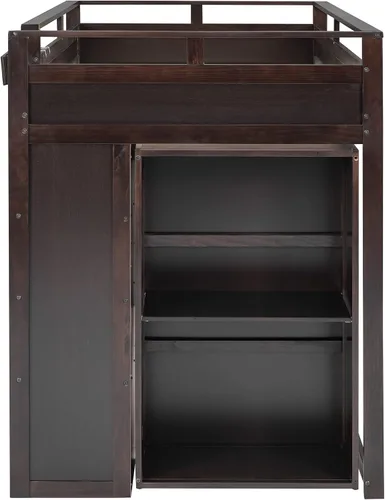 Vista 5 de RUNNA Cama tipo loft moderna de madera con armario y escritorio Cama loft espresso+Gabinete +Escritorio