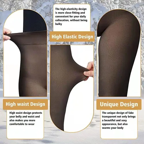 Vista 2 de HIONGOHI Women Tights Warm Fleece Pantyhose Fake Translucent Tights High Waist Slim leggings for Winter Outdoor
