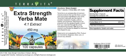 Vista 3 de Extracto extra fuerte de yerba mate 4:1 - 450 mg (100 cápsulas, ZIN: 511082) - Paquete de 3