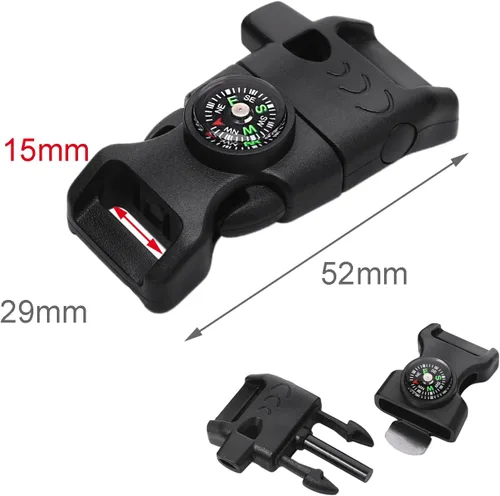 Vista 2 de 5/8 pulgadas brújula raspador pedernal iniciador de fuego hebilla silbato pulsera paracord al aire libre camping emergencia supervivencia viajes kits