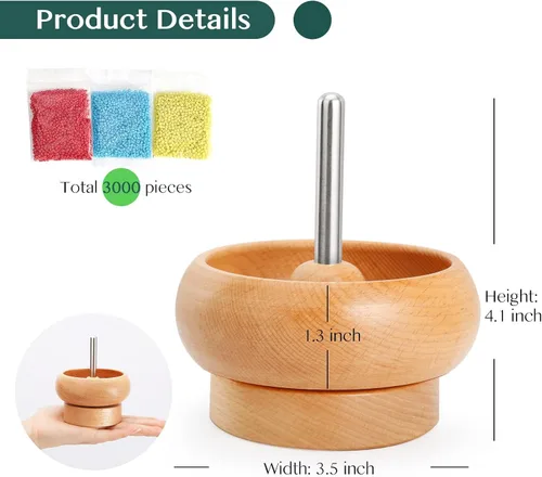 Vista 5 de Tilhumt Spinner de cuentas para hacer joyas, giratorio sin esfuerzo de madera con 2 agujas de cuentas de ojo grande y 3000 cuentas de semillas