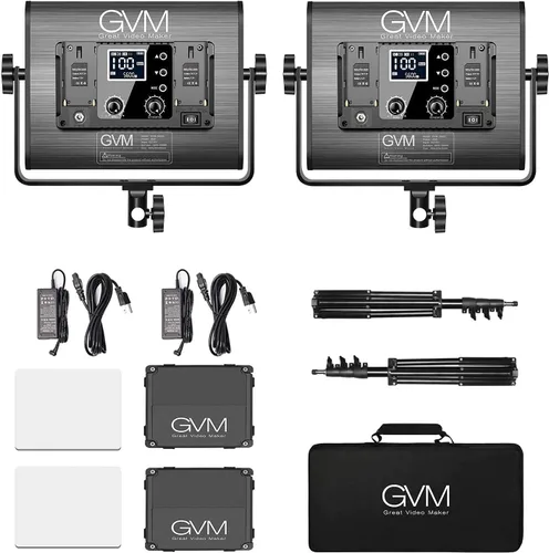 Vista 7 de GVM - Luz de video LED RGB con control Bluetooth, kit de iluminación de video 1000D PRO de 360° a todo color con 736 cuentas LED, 2 paquetes de luz