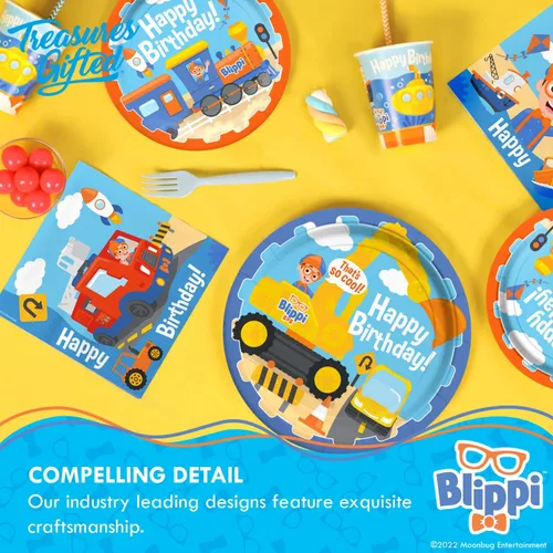 Vista 5 de Treasures Gifted Vehículo de tazas Blippi con licencia oficial de 16 unidades - 9 onzas - Suministros para fiesta de cumpleaños Blippi