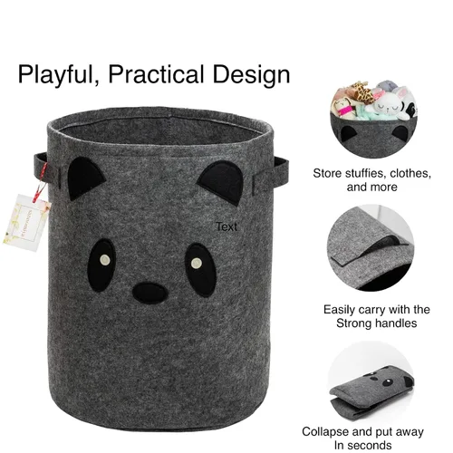 Vista 4 de Cesta plegable para lavandería y juguetes para niños, cesta de fieltro para bebé con asas fuertes y bonito diseño, cesta de lavandería para niños