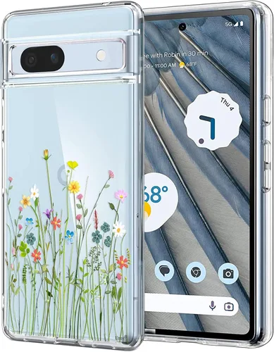 Vista 11 de Unov Funda para Pixel 7a, transparente con diseño, ajuste delgado, buen agarre, funda de teléfono en relieve, cubierta protectora a prueba