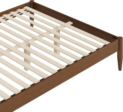 Vista 11 de KISLOT Marco de cama de madera con cabecera tapizada, marrón, tamaño Queen