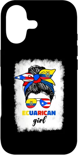 Vista 32 de Funda para iPhone 16, mitad ecuatoriana y puertorriqueña Rico Ecuador Flag Girl Mix