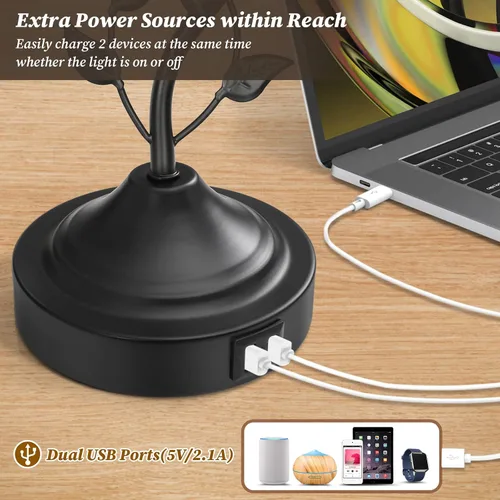 Vista 3 de Lámparas de mesa táctiles regulables de 3 vías para sala de estar, juego de 2 lámparas tradicionales para dormitorio con 2 puertos de carga USB