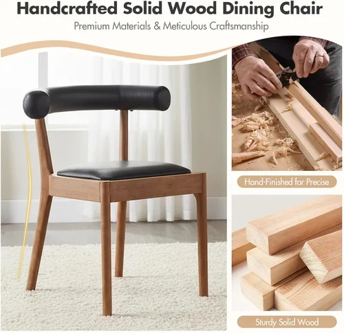 Vista 6 de Kmax Sillas de comedor de mediados de siglo modernas sillas de cocina de cuero con marco acabado de nogal natural, respaldo curvado de poliuretano