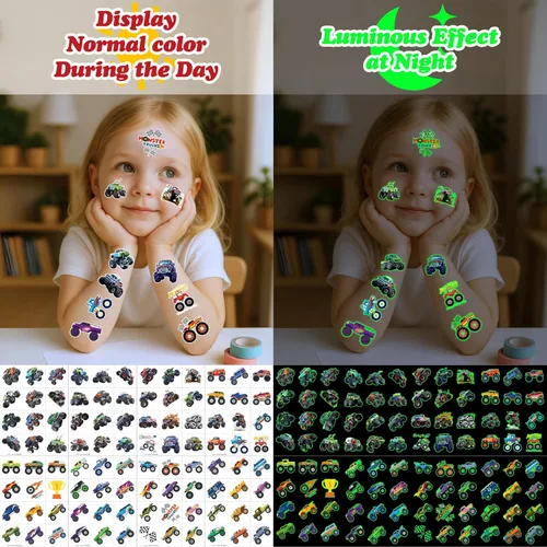 Vista 6 de 96 tatuajes temporales precortados de Monster Truck para niños, suministros para fiestas de cumpleaños, recuerdos y decoraciones súper lindos