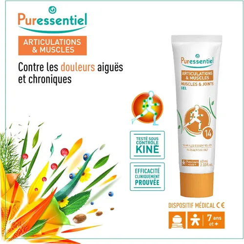 Vista 3 de Puressentiel Gel para músculos y articulaciones, gel calmante para alivio muscular y alivio de rodilla, gel refrescante para alivio de pies, gel