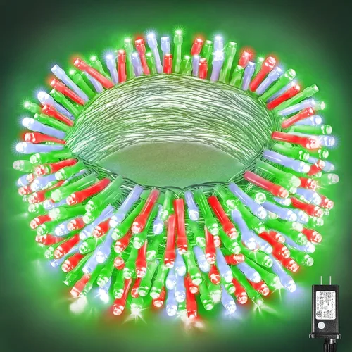 Vista 8 de Guirnalda de luces navideñas con 100 LEDs, tira de 33 pies, 8 modos, conectable, impermeable, parpadeante, con temporizador y memoria, para Azul