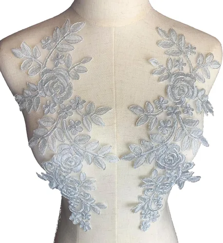 Vista 8 de Worlds 1 par de parches de tela de encaje burdeos bordado apliques de encaje motivo floral vestido de novia costura adornos decoración 13.8 x 5.7 in