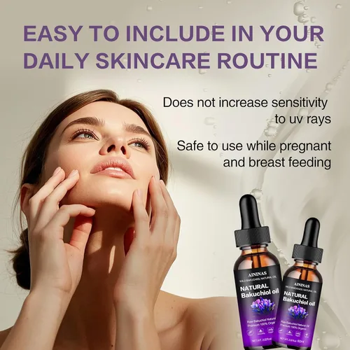 Vista 5 de AIninas - Aceite de Bakuchiol orgánico para la cara, alternativa natural al retinol que reduce las arrugas y las líneas finas, seguro para la piel