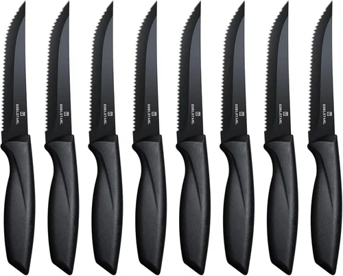 Vista 8 de Juego de 4 cuchillos para bistec, cuchillo premium para bistec, juego de cuchillos para bistec de acero inoxidable, cuchillo para bistec dentado