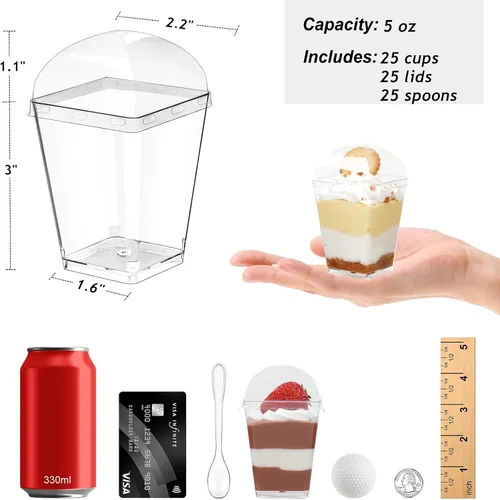 Vista 2 de Zezzxu - 75 tazas pequeñas de postre de 5 onzas con tapas de cúpula y cucharas, sirve 25