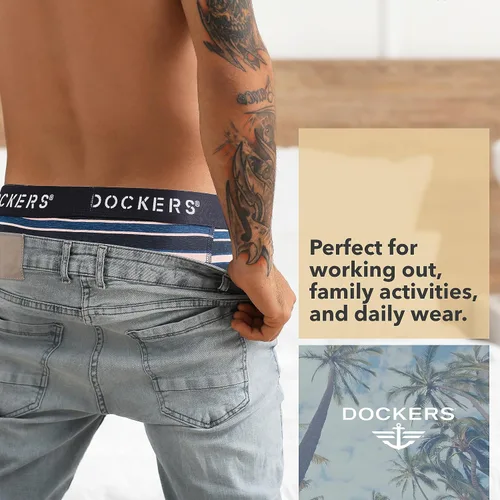 Vista 4 de Dockers Calzoncillos tipo bóxer elásticos de algodón para hombre, paquete de 4