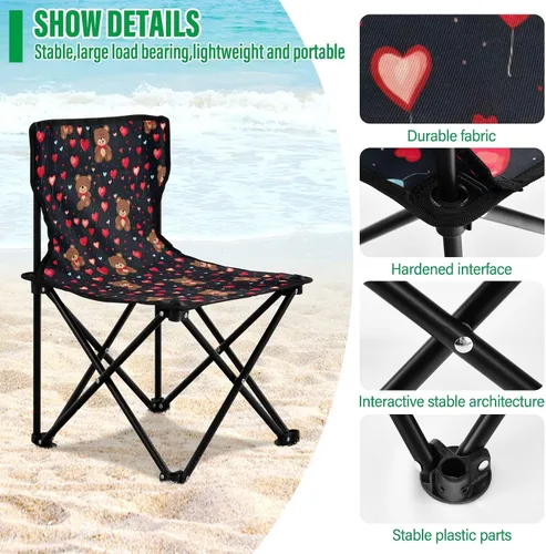 Vista 5 de Silla plegable para exteriores, diseño de oso de peluche rosa, para el día de San Valentín, silla de camping portátil para adultos, silla de césped