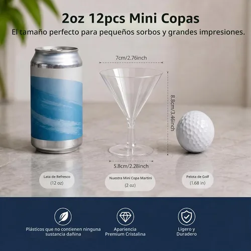 Vista 2 de Yinkin 12 Piezas Vasos de Martini de Plástico de 2 oz Desechables Transparentes para Cóctel Postre Parfait Vasos Irrompibles Mini Copas de Martini