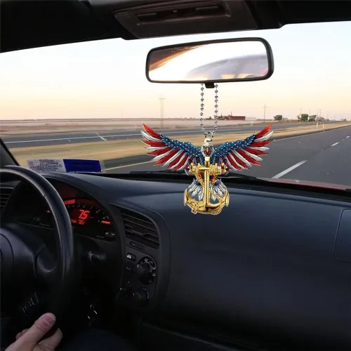 Vista 2 de Colgante de espejo retrovisor para automóvil, adorno colgante de cruz de águila americana, colgante de espejo para coche, anclaje para colgar