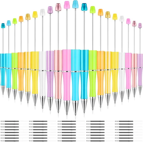 Vista 7 de Outus 20 bolígrafos con cuentas, bolígrafos de cuentas de plástico de colores a granel, bolígrafo de cuentas de tinta negra, lindo bolígrafo de Negro