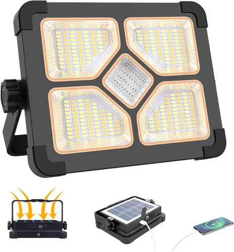 Vista 8 de Luz de trabajo recargable solar, 480 LED 12000 mAh con brillo continuo para lugar de trabajo, batería recargable LED, luz de piso LED, impermeable