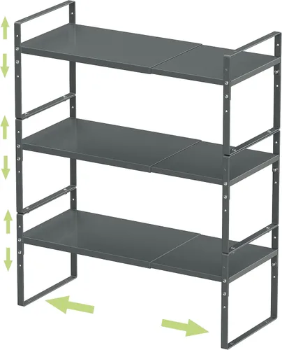 Vista 7 de Jojocross Estante organizador de especias apilable expandible en gabinetes, estantes de cocina, armario, organización, estantes apilables, despensa