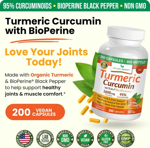 Vista 5 de Curcumina de cúrcuma con pimienta negra BioPerine 2600mg - para hombres y mujeres Organic Turmeric Power, Turmeric Supplement For Joints, 95%