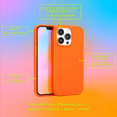 Vista 3 de FELONY CASE Funda protectora transparente naranja neón para iPhone 15 Pro, TPU y policarbonato que absorbe los golpes, a prueba de grietas con un