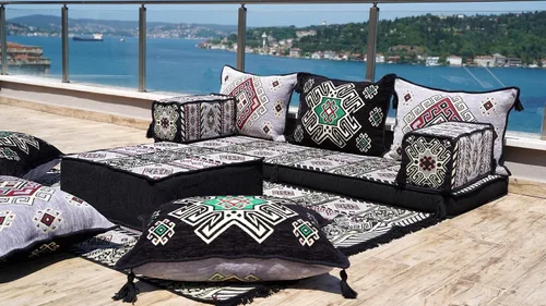Vista 7 de arabicsofa Juego de sofá de piso árabe esquinero en forma de L - Asiento Majlis marroquí para sala de estar