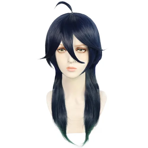 Vista 2 de IMEYLE Peluca Twisted Wonderland degradado azul y verde peluca con flequillo, peluca larga y recta para hombres y niños, peluca sintética de anime