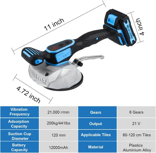 Vista 7 de Herramienta de instalación de máquina de vibración de azulejos, ventosa YSJWAER para nivelar vibrador de mano de 6 velocidades 21V 12000mAh