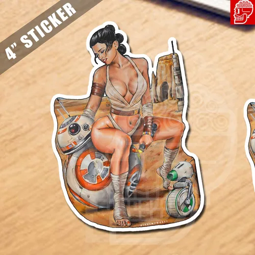 Vista 2 de Jeremy Worst pegatina de 10 cm "Arte adhesivo de Star Wars R2D2 Princesa Leia Pinup Regalos Señor Jedi Darth Vader Ayúdame Obi Uno cosas juguetes