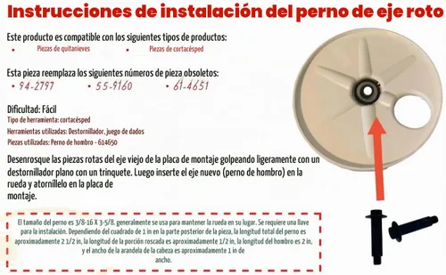 Vista 6 de Para Perno de hombro Reciclador Rueda Perno Parte 614650 (juego de 2)