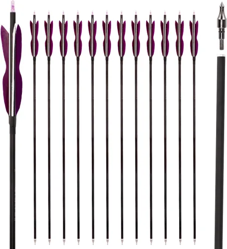 Vista 11 de LWANO Flechas de caza de carbono de 31 pulgadas, flechas de práctica con plumas de pavo de 5 pulgadas, 500 para arco recurvo y arco compuesto