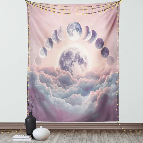 Vista 92 de Ambesonne Tapiz Trippy, vista panorámica de la cascada con bosques de ensueño y mandala oriental psicodélico, decoración de tela para colgar