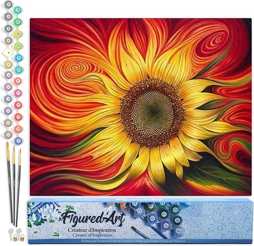 Vista 12 de Figured'Art Pintura por números para adultos, flores rojas abstractas, 16 x 20 pulgadas, kit de pintura artística para manualidades, lienzo