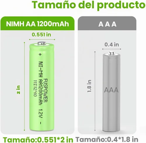 Vista 5 de Baterías AA recargables 1.2V: baterías NiMH Double A 1200mAh para luces solares - Recarga hasta 1000 veces