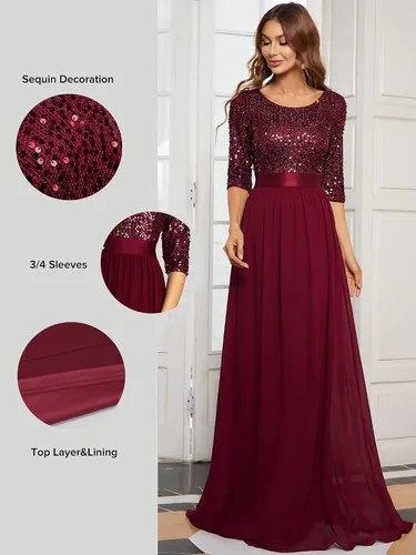Vista 5 de Ever-Pretty Vestido de noche formal de gasa con lentejuelas para mujer, línea A, media manga, vestido de madre de la novia 00683