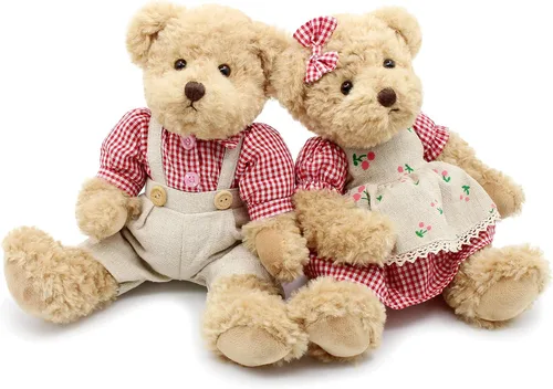 Vista 7 de oits cute Paquete de 2 osos de peluche, lindo animal de peluche, regalo para parejas, juguete de peluche suave de 11 pulgadas (ropa a cuadros azules)