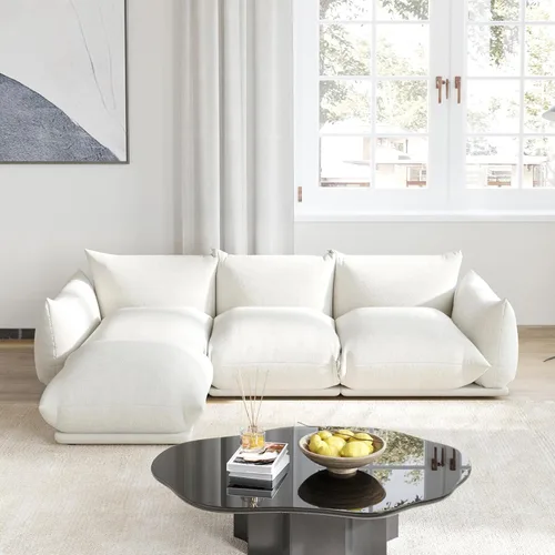 Vista 15 de Sofá de nube de asiento profundo de 77 pulgadas, moderno sofá modular de chenilla, sofá modular de 2 asientos con cojines gruesos de felpa y otomana