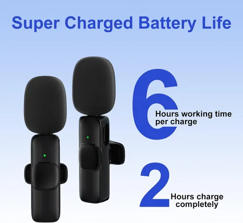 Vista 4 de JUDKIOM Paquete de 2 micrófonos inalámbricos Lavalier para iPhone, Android, USB C, micrófonos con clip, micrófono de solapa Bluetooth para grabación